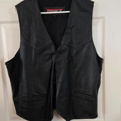 LOT 13: Phase 2 Genuine Leather Vest, Excelled Suede Vest with Sherpa Lining, and Carhart Shirt