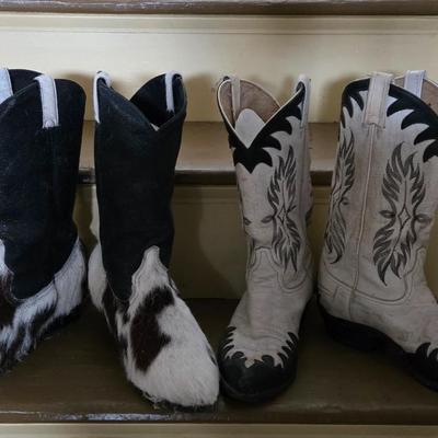 LOT 14: Vintage Men's Cowboy Boots: Code West Cow Hide and Tony Lama Leather