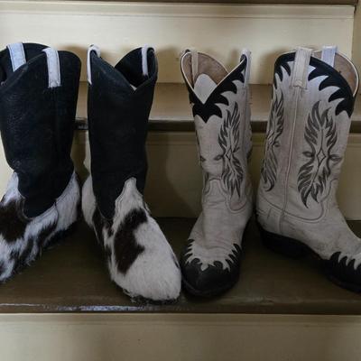 LOT 14: Vintage Men's Cowboy Boots: Code West Cow Hide and Tony Lama Leather