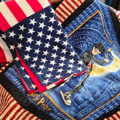 LOT 20: Harry Potter Wall/Lap Quilt & American Flag Fleece Blanket