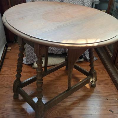 LOT 24: Ready for Upcycling: Drop Leaf Table, Round 2 Tier Table & Small Book Shelf
