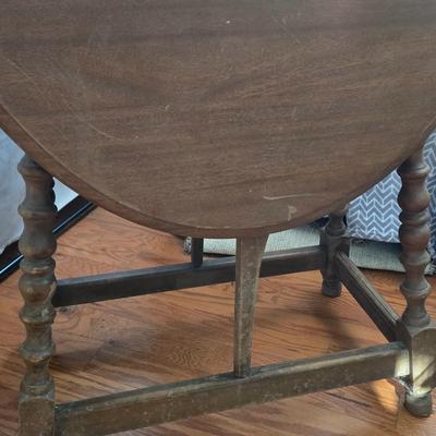 LOT 24: Ready for Upcycling: Drop Leaf Table, Round 2 Tier Table & Small Book Shelf