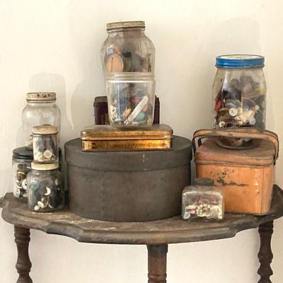 LOT 29: Large Collection of Antique / Vintage Buttons in Tins and Jars