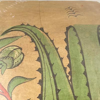 LOT 31: Vintage Mexican Tlaquepaque Pottery Vase/Planter with Pair of Primitive Wood Plant Stands