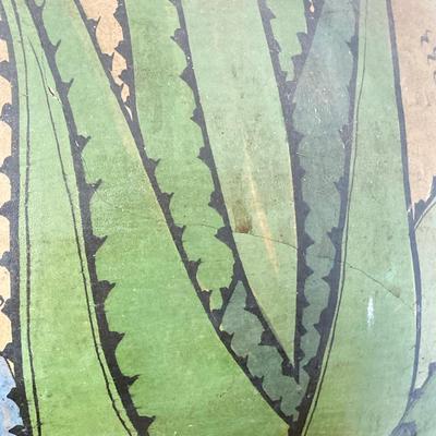 LOT 31: Vintage Mexican Tlaquepaque Pottery Vase/Planter with Pair of Primitive Wood Plant Stands