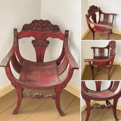 LOT 35: Antique Wooden Carved North Wind Throne Chair