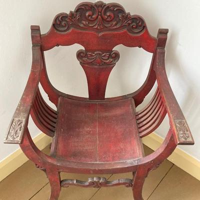 LOT 35: Antique Wooden Carved North Wind Throne Chair