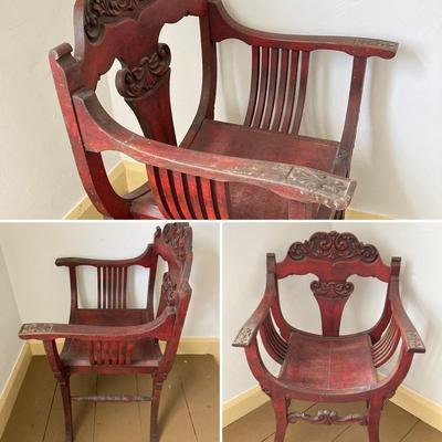 LOT 35: Antique Wooden Carved North Wind Throne Chair