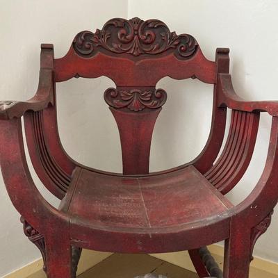 LOT 35: Antique Wooden Carved North Wind Throne Chair