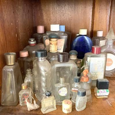 LOT 36: Collection of Vintage Glass Perfume Bottles - Guerlain Shalimar, Park & Tilford, Yardley and More