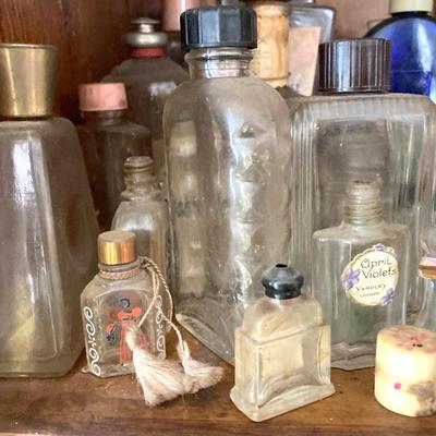 LOT 36: Collection of Vintage Glass Perfume Bottles - Guerlain Shalimar, Park & Tilford, Yardley and More
