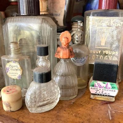 LOT 36: Collection of Vintage Glass Perfume Bottles - Guerlain Shalimar, Park & Tilford, Yardley and More