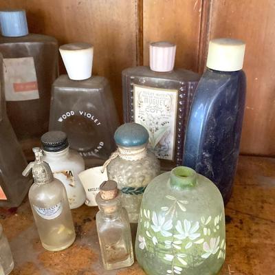 LOT 36: Collection of Vintage Glass Perfume Bottles - Guerlain Shalimar, Park & Tilford, Yardley and More