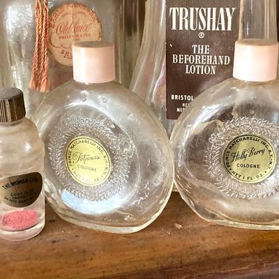 LOT 38: Vintage Perfume / Lotion / Dressing Bottles - Prince Matchabelli, Trushay, Fitch's Rose Hair Dressing, Lotus Cologne by...