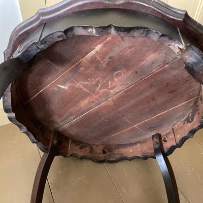 LOT 40: Vintage Carved Wood Round Two Tiered Table