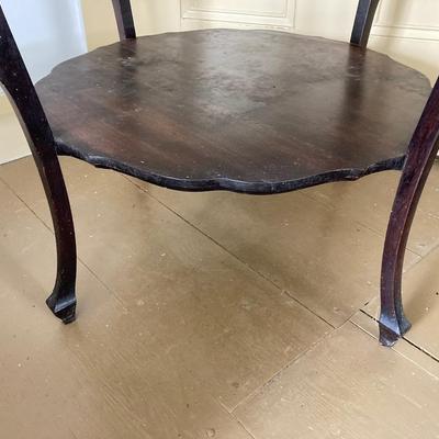 LOT 40: Vintage Carved Wood Round Two Tiered Table