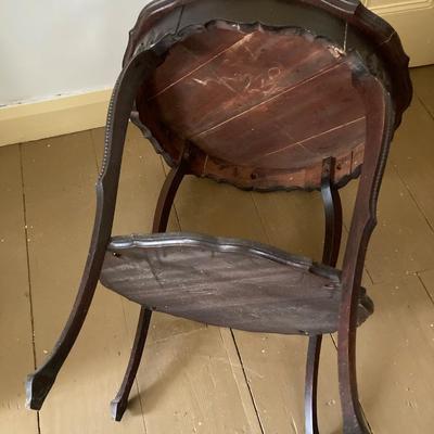 LOT 40: Vintage Carved Wood Round Two Tiered Table