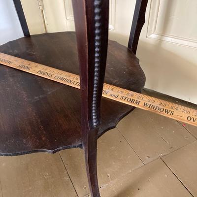LOT 40: Vintage Carved Wood Round Two Tiered Table