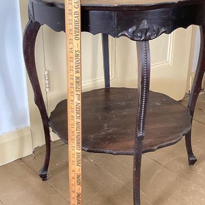 LOT 40: Vintage Carved Wood Round Two Tiered Table