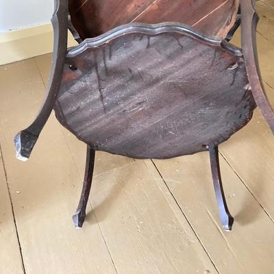 LOT 40: Vintage Carved Wood Round Two Tiered Table