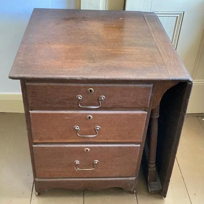 LOT 44: Vintage/Antique Wooden Folding/Drop Leaf Arts & Crafts Table w/3-Drawers