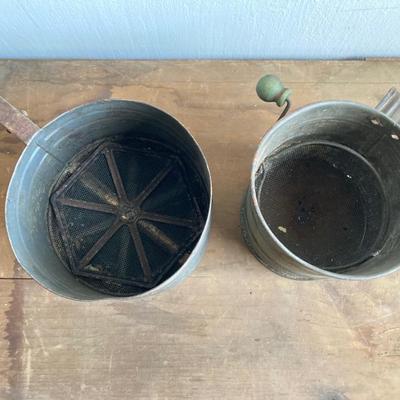 LOT 45: Vintage Kitchen Collection - Coffee Pot, Sifters (Sift-Chine), Choppers, Bottles and More