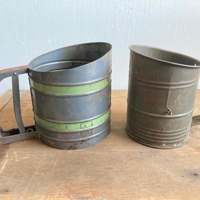 LOT 45: Vintage Kitchen Collection - Coffee Pot, Sifters (Sift-Chine), Choppers, Bottles and More