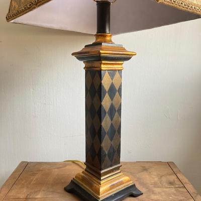 LOT 48: Vintage Black and Gold Harlequin Pattern Lamp