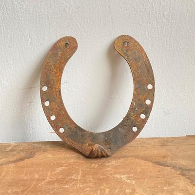 LOT 54: Vintage Concrete Horse Statue and Horse Shoe