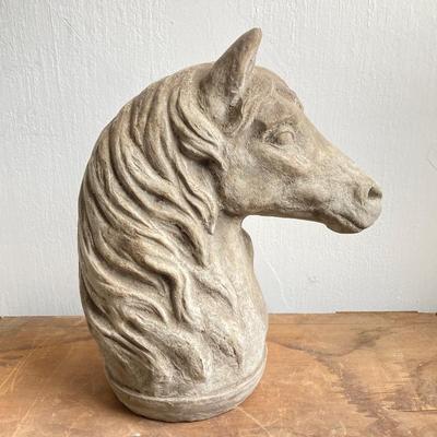 LOT 54: Vintage Concrete Horse Statue and Horse Shoe