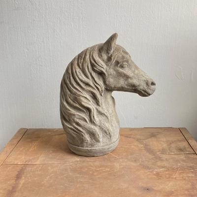 LOT 54: Vintage Concrete Horse Statue and Horse Shoe