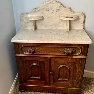 LOT 55: Antique Victorian Marble Top Dresser/ Washstand