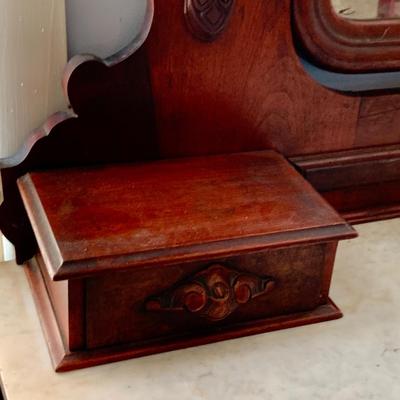 LOT 60: Victorian Hand Carved Wood Marble Topped Dresser with Tilting Mirror