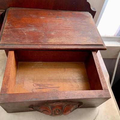 LOT 60: Victorian Hand Carved Wood Marble Topped Dresser with Tilting Mirror
