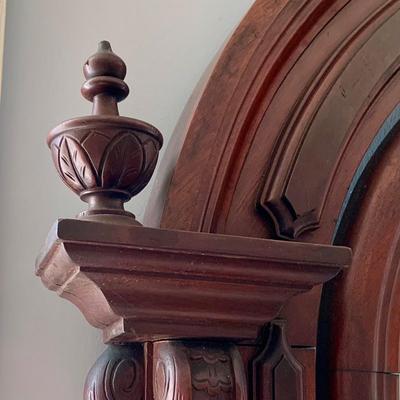 LOT 60: Victorian Hand Carved Wood Marble Topped Dresser with Tilting Mirror