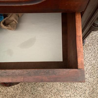 LOT 60: Victorian Hand Carved Wood Marble Topped Dresser with Tilting Mirror