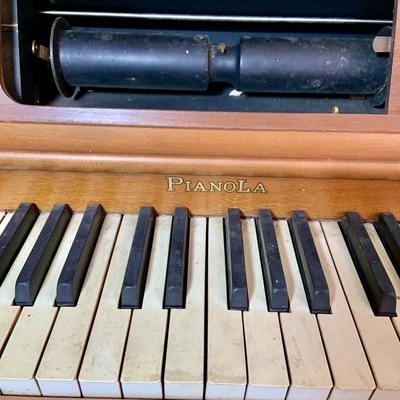 LOT 61: Vintage Pianola Player Piano with Paino Rolls and Bench