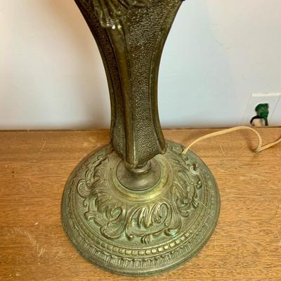 LOT 62: Beautiful Vintage/Antique Metal Table Lamp with Color Glass Shade - Very Heavy