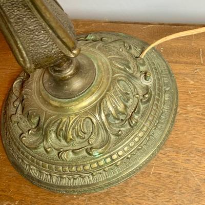 LOT 62: Beautiful Vintage/Antique Metal Table Lamp with Color Glass Shade - Very Heavy