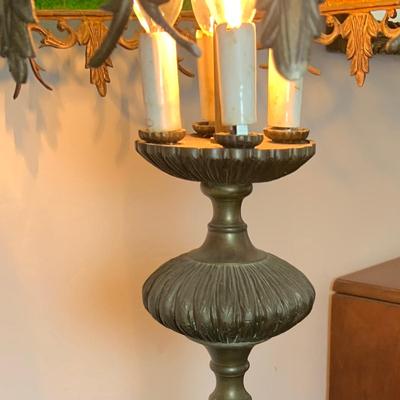 LOT 62: Beautiful Vintage/Antique Metal Table Lamp with Color Glass Shade - Very Heavy