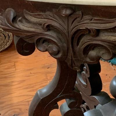 LOT65: Antique/ Vintage Victorian Carved Wood Table with Marble Top