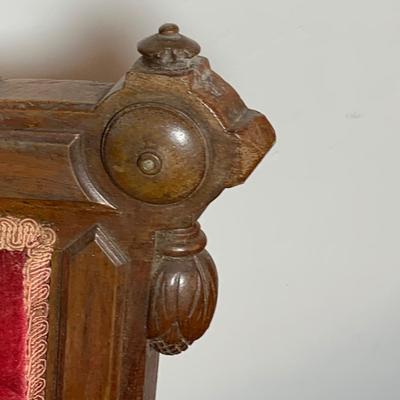LOT 66: Pair of Antique Victoria Carved Wood Parlor Chairs with Red Velvet Upholstery