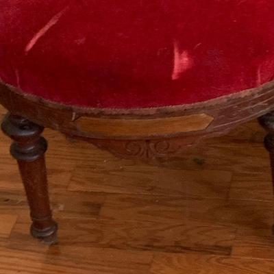 LOT 66: Pair of Antique Victoria Carved Wood Parlor Chairs with Red Velvet Upholstery