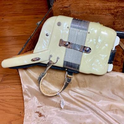 LOT 67: Italian Made Accordion with Gold-tone and Mother of Pearl Keys Come in a Case