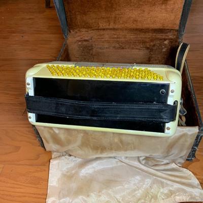 LOT 67: Italian Made Accordion with Gold-tone and Mother of Pearl Keys Come in a Case