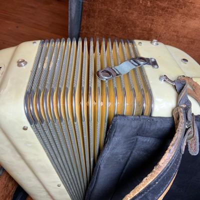 LOT 67: Italian Made Accordion with Gold-tone and Mother of Pearl Keys Come in a Case