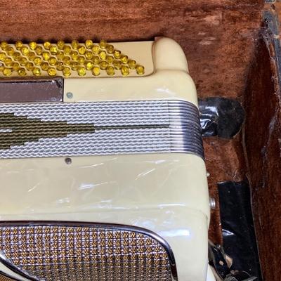 LOT 67: Italian Made Accordion with Gold-tone and Mother of Pearl Keys Come in a Case