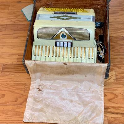 LOT 67: Italian Made Accordion with Gold-tone and Mother of Pearl Keys Come in a Case