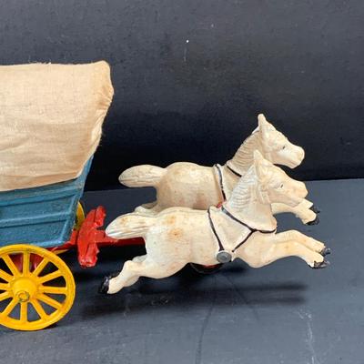 LOT 72: Vintage Cast Iron Horse Drawn Covered Wagon
