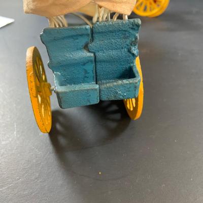 LOT 72: Vintage Cast Iron Horse Drawn Covered Wagon